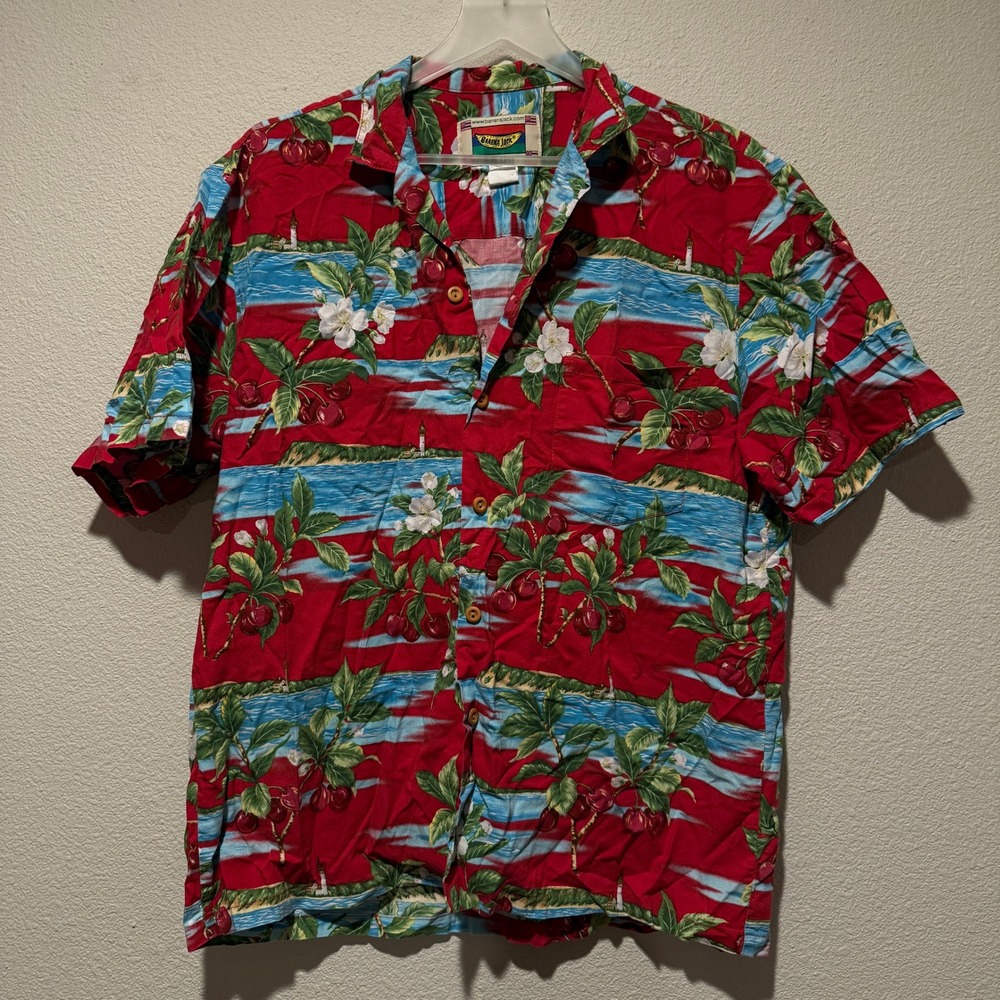 Banana Jack Red Hawaiian Shirt Men's Cherry Lighthouse Print‎ Summer Vacation